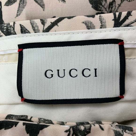 GUCCI Cream Black Floral Cotton Flat Front Dress Pants - Picture 5 of 7
